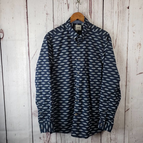 ROWM Dress Shirt Mens Size Large Button Down Long Sleeve Cotton Blue - Picture 2 of 8